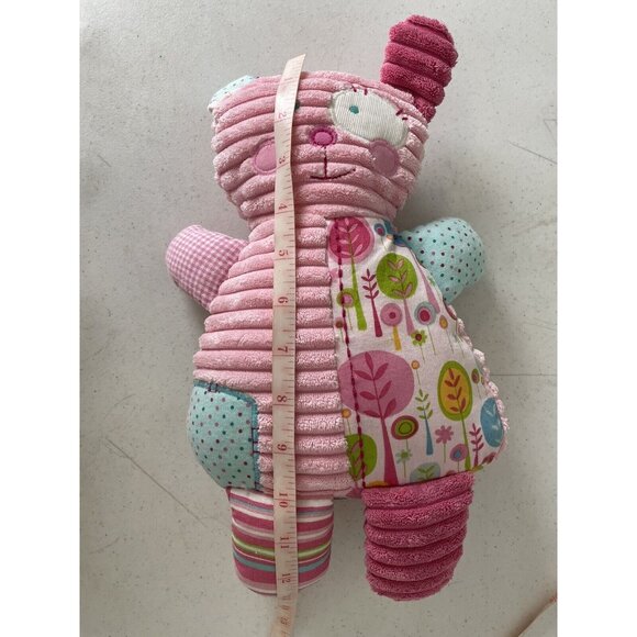 Maison Chic Pink Puppy Dog Bear Plush Lovey Textured 2010 Patchwork Pink Blue - Picture 9 of 9